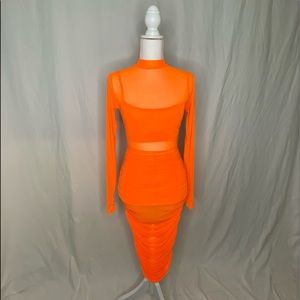 Orange Sheer Dress with matching shorts & tank
